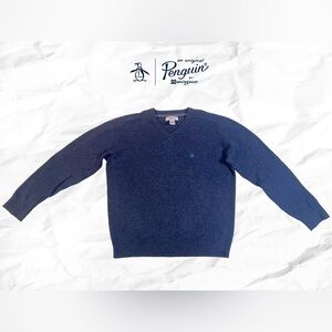 Original Penguin Men's V-Neck Navy Lambswool Sweater